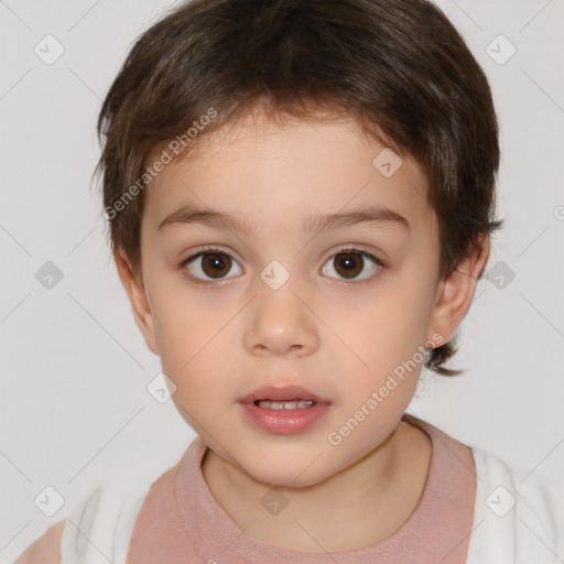 Neutral white child female with short  brown hair and brown eyes