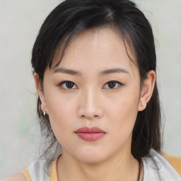 Neutral asian young-adult female with medium  brown hair and brown eyes