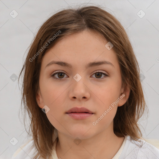 Neutral white child female with medium  brown hair and brown eyes