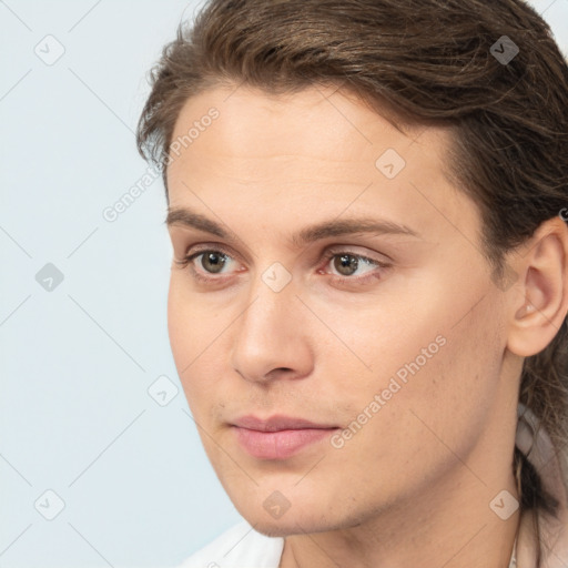 Neutral white young-adult male with medium  brown hair and brown eyes