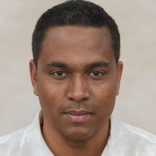 Neutral black young-adult male with short  brown hair and brown eyes
