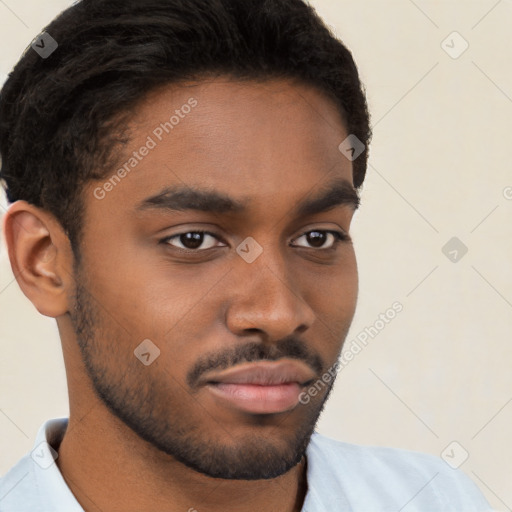 Neutral black young-adult male with short  brown hair and brown eyes