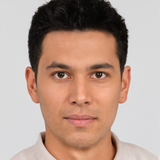 Neutral asian young-adult male with short  brown hair and brown eyes