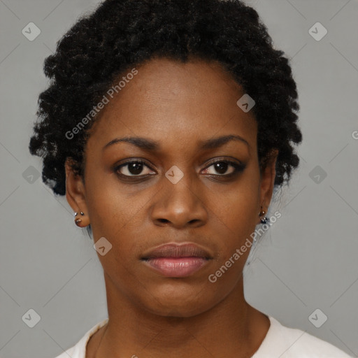 Neutral black young-adult female with short  brown hair and brown eyes