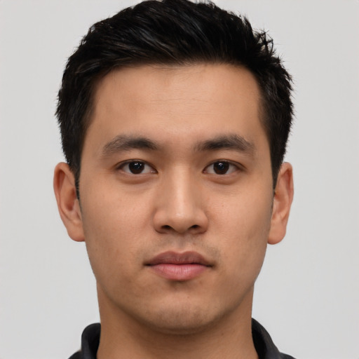 Neutral asian young-adult male with short  black hair and brown eyes