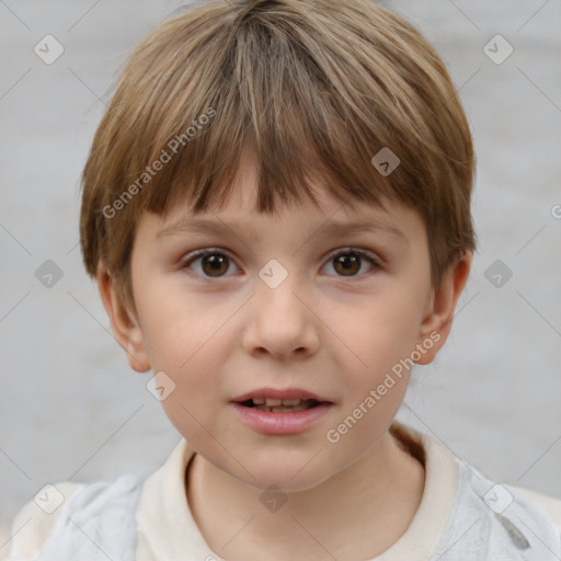 Neutral white child female with short  brown hair and brown eyes