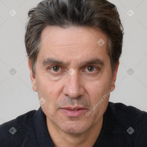 Neutral white adult male with short  brown hair and brown eyes