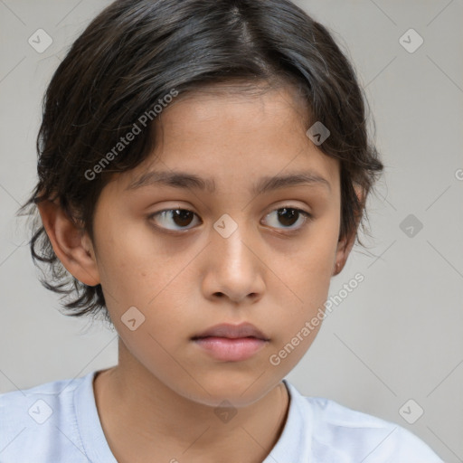 Neutral white child female with medium  brown hair and brown eyes