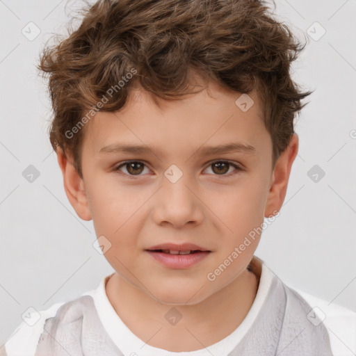 Joyful white child male with short  brown hair and brown eyes