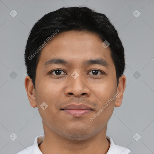 Neutral asian young-adult male with short  black hair and brown eyes
