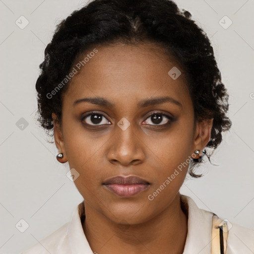 Neutral black young-adult female with short  black hair and brown eyes