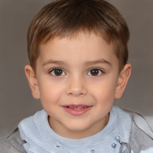 Joyful white child male with short  brown hair and brown eyes