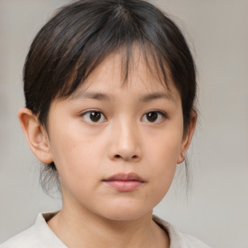 Neutral white child female with medium  brown hair and brown eyes