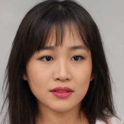 Neutral asian young-adult female with long  brown hair and brown eyes