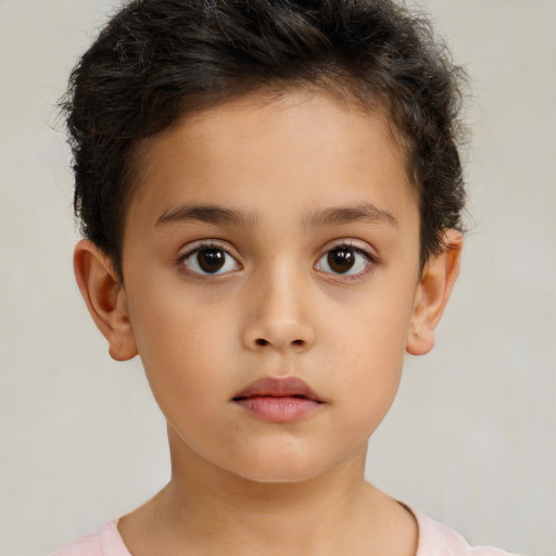 Neutral white child female with short  brown hair and brown eyes