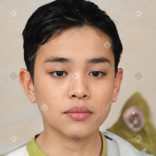 Neutral asian young-adult male with short  brown hair and brown eyes