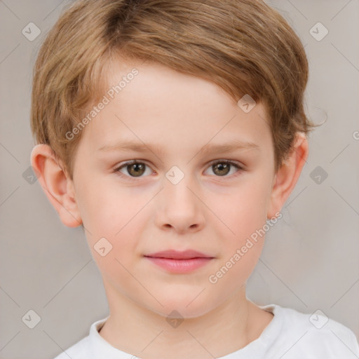 Neutral white child female with short  brown hair and brown eyes