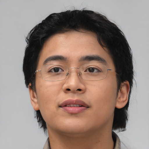 Neutral asian young-adult male with medium  black hair and brown eyes