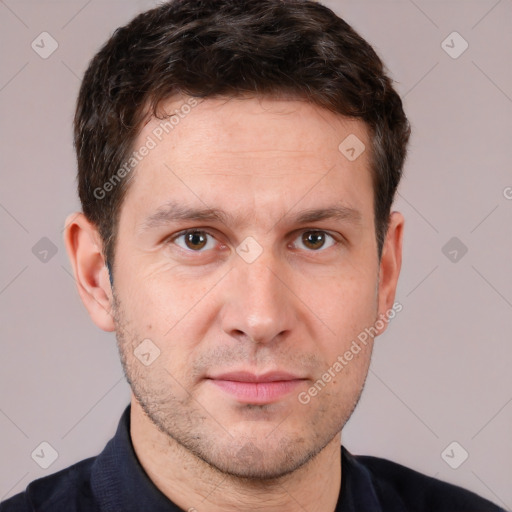 Neutral white adult male with short  brown hair and brown eyes