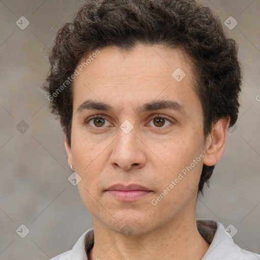 Neutral white adult male with short  brown hair and brown eyes