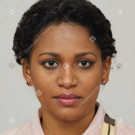 Neutral black young-adult female with short  brown hair and brown eyes