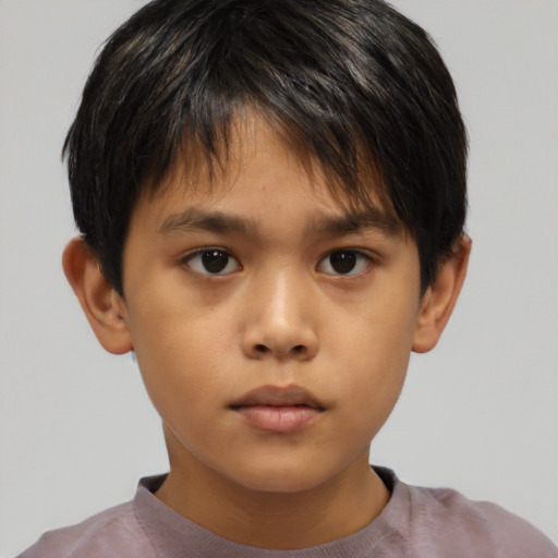 Neutral asian child male with short  brown hair and brown eyes