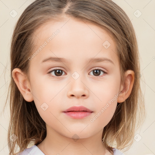 Neutral white child female with medium  brown hair and brown eyes