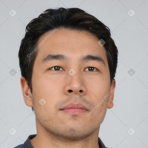 Neutral asian young-adult male with short  brown hair and brown eyes