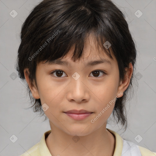 Neutral white child female with medium  brown hair and brown eyes