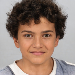 Joyful white child male with short  brown hair and brown eyes