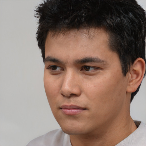 Neutral asian young-adult male with short  brown hair and brown eyes