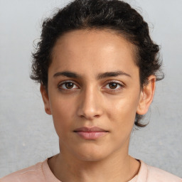 Neutral white young-adult female with short  brown hair and brown eyes