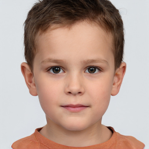 Neutral white child male with short  brown hair and brown eyes