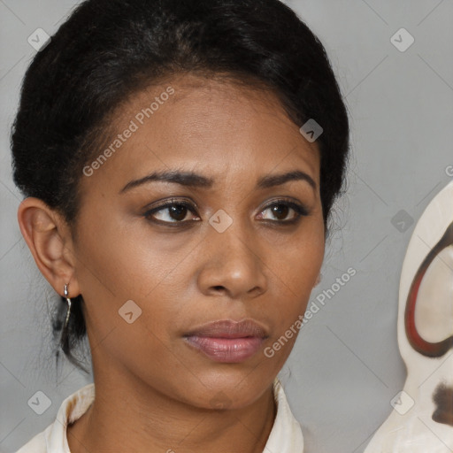 Neutral black young-adult female with short  brown hair and brown eyes