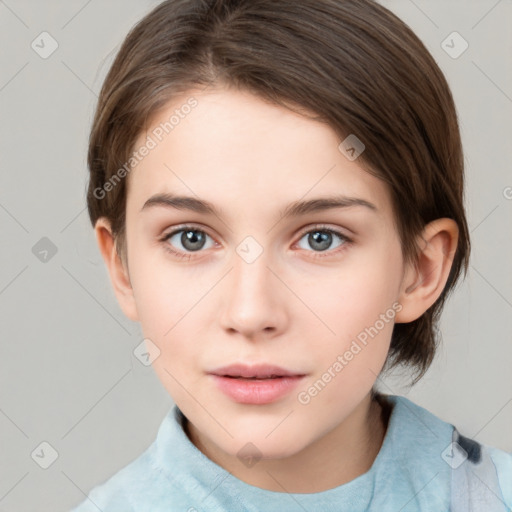 Neutral white young-adult female with short  brown hair and brown eyes