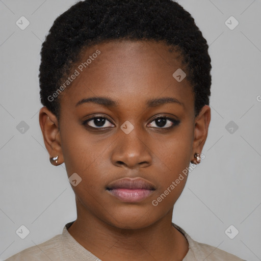 Neutral black young-adult female with short  brown hair and brown eyes