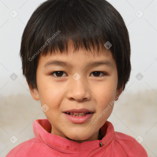 Joyful white child male with short  brown hair and brown eyes