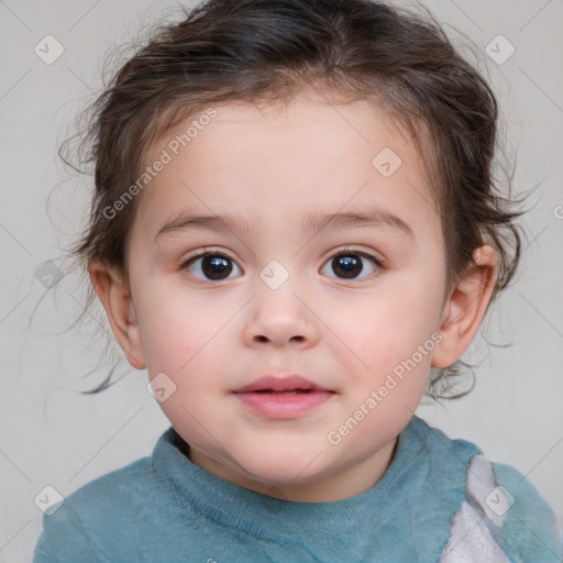 Neutral white child female with medium  brown hair and brown eyes