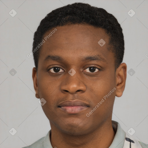 Neutral black young-adult male with short  brown hair and brown eyes