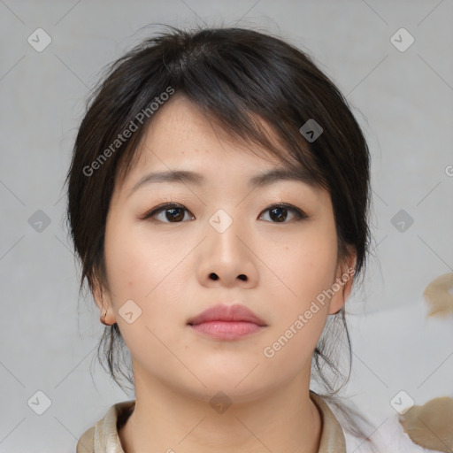 Neutral asian young-adult female with medium  brown hair and brown eyes