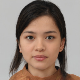 Neutral asian young-adult female with medium  brown hair and brown eyes