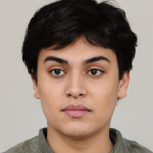Neutral asian young-adult male with short  black hair and brown eyes