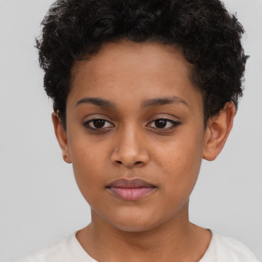 Neutral latino young-adult female with short  brown hair and brown eyes