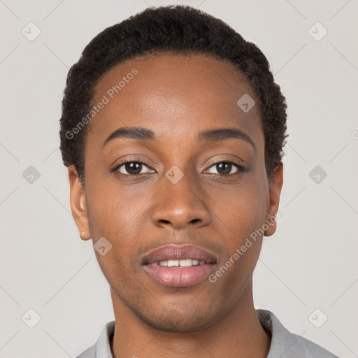 Neutral black young-adult male with short  brown hair and brown eyes