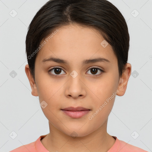 Neutral white young-adult female with short  brown hair and brown eyes