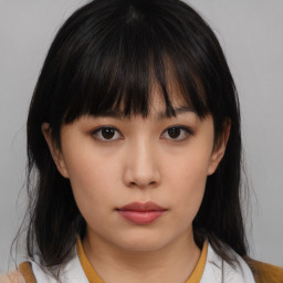 Neutral asian young-adult female with medium  brown hair and brown eyes