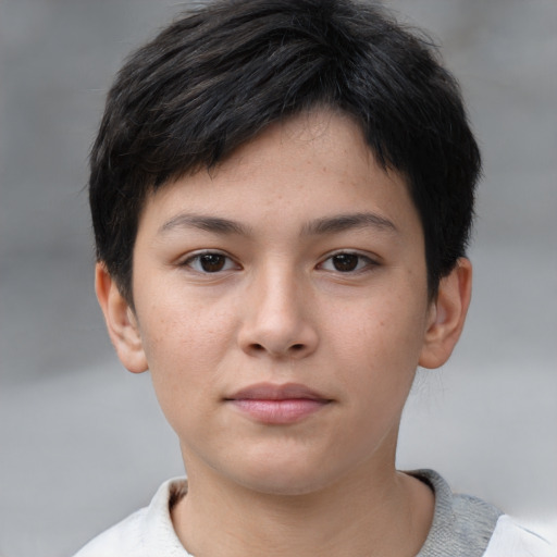 Neutral asian young-adult female with short  brown hair and brown eyes
