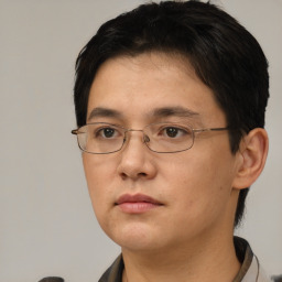 Neutral white young-adult male with short  black hair and brown eyes