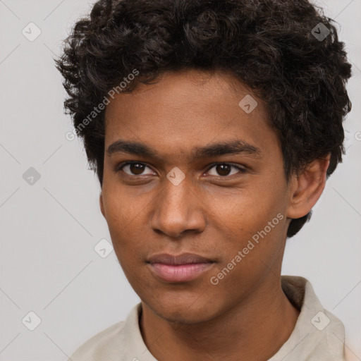 Neutral black young-adult male with short  brown hair and brown eyes