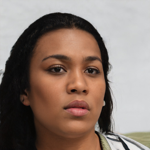 Neutral latino young-adult female with short  black hair and brown eyes